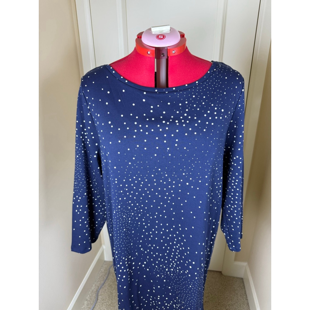 Women's Isaac Mizrahi Blue White Polka Dot Long Sleeve Dress XL